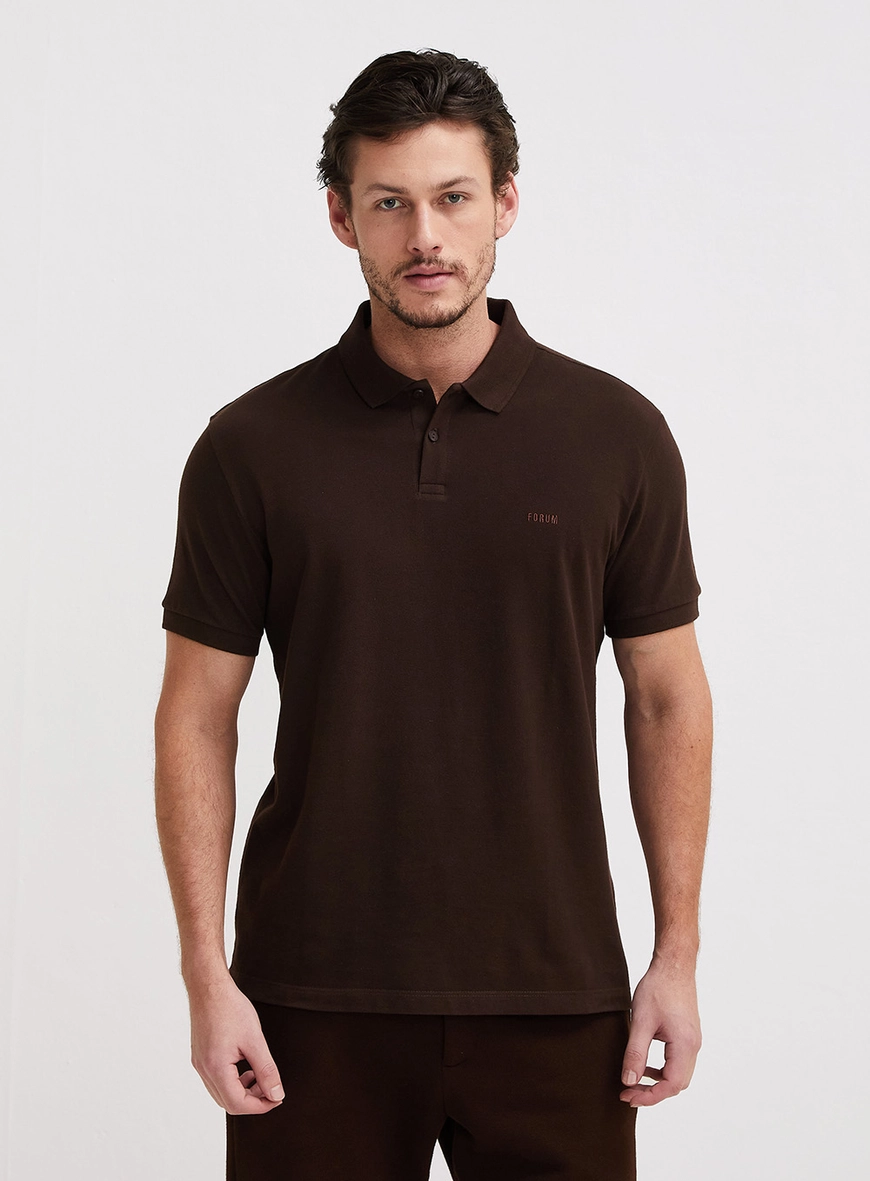 Polo Masculina Muscle Manga Curta Marrom