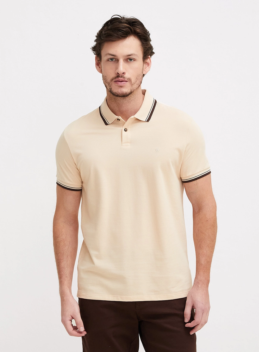 Polo Masculina Muscle Com Bordado Bege