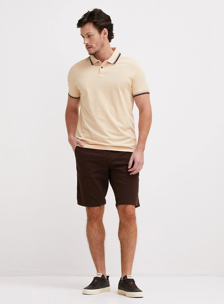 Polo Masculina Muscle Com Bordado Bege