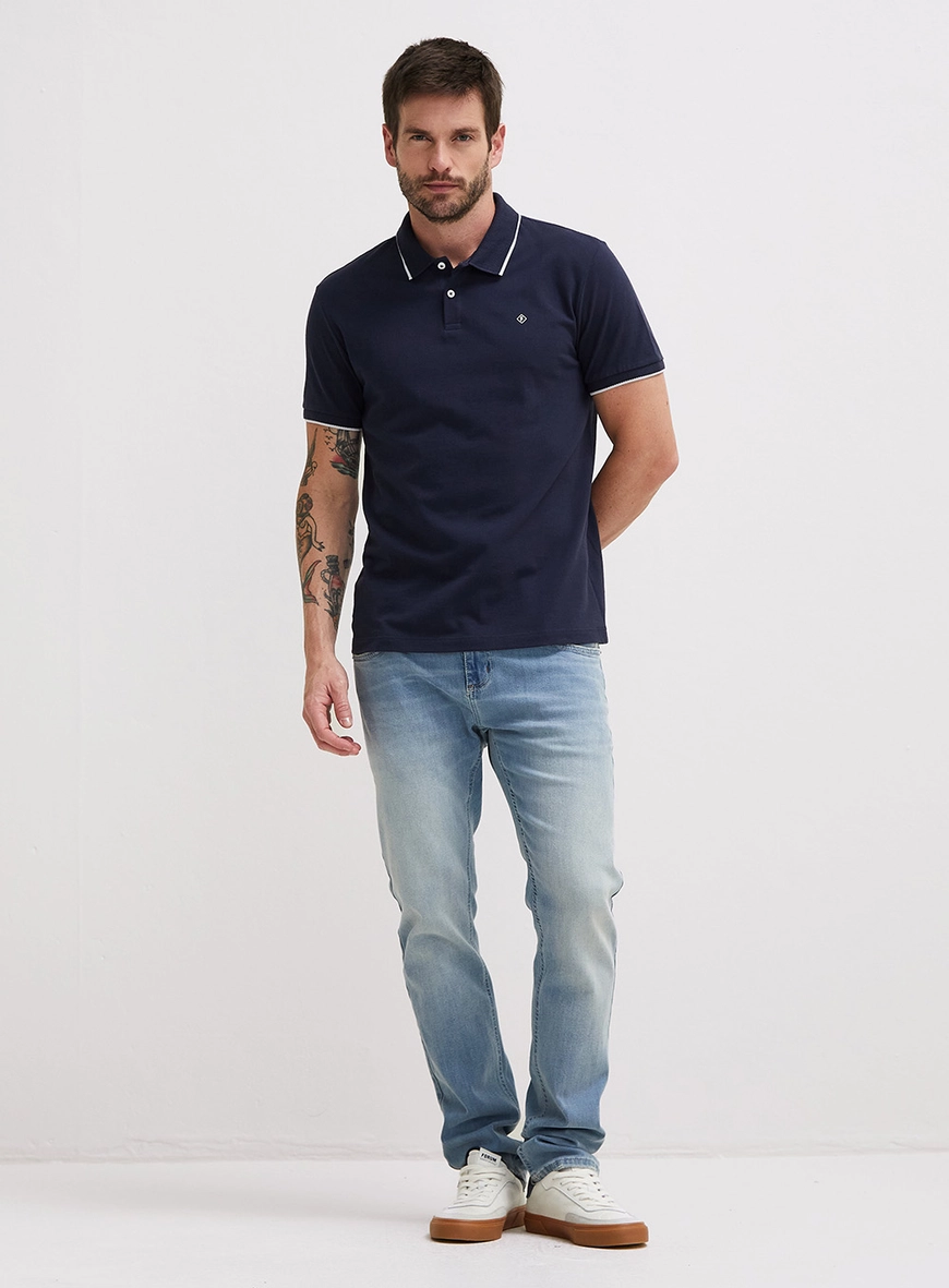 Polo Masculina Mucle Frisos Azul