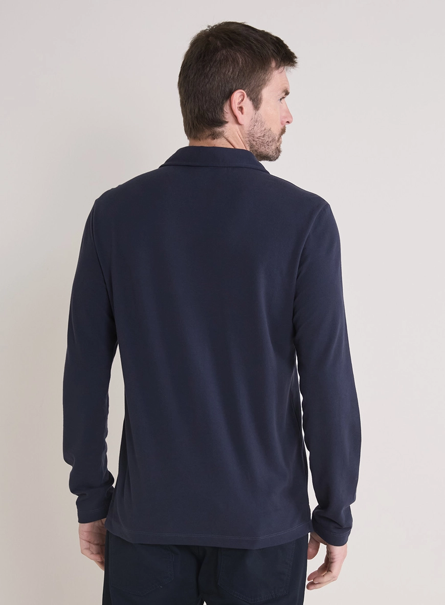 Polo Masculina Muscle Piquet Manga Longa Azul