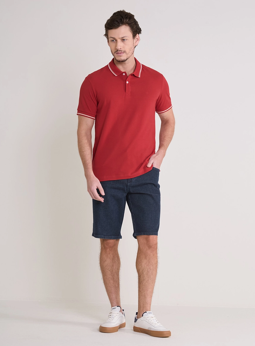 Polo Masculina Muscle Frisos Contrastantes Vermelho