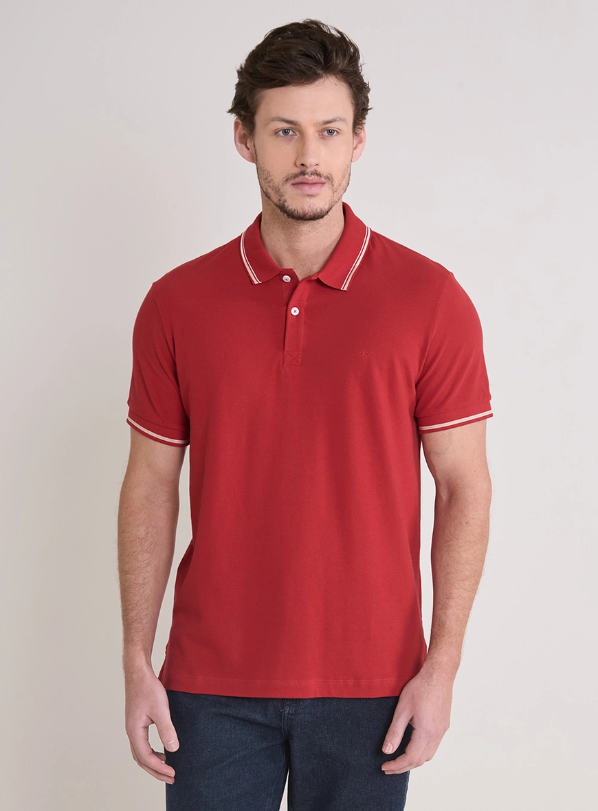 Polo Masculina Muscle Frisos Contrastantes Vermelho
