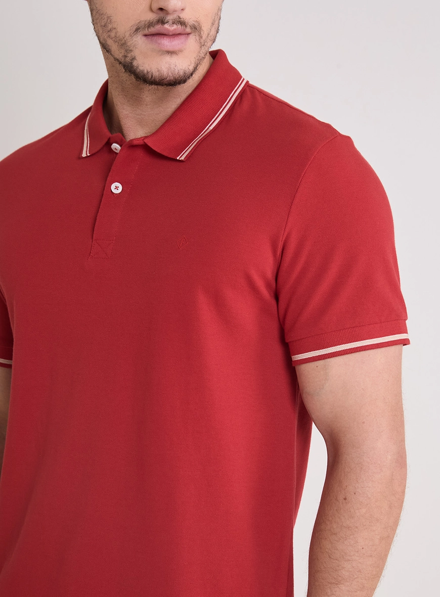 Polo Masculina Muscle Frisos Contrastantes Vermelho