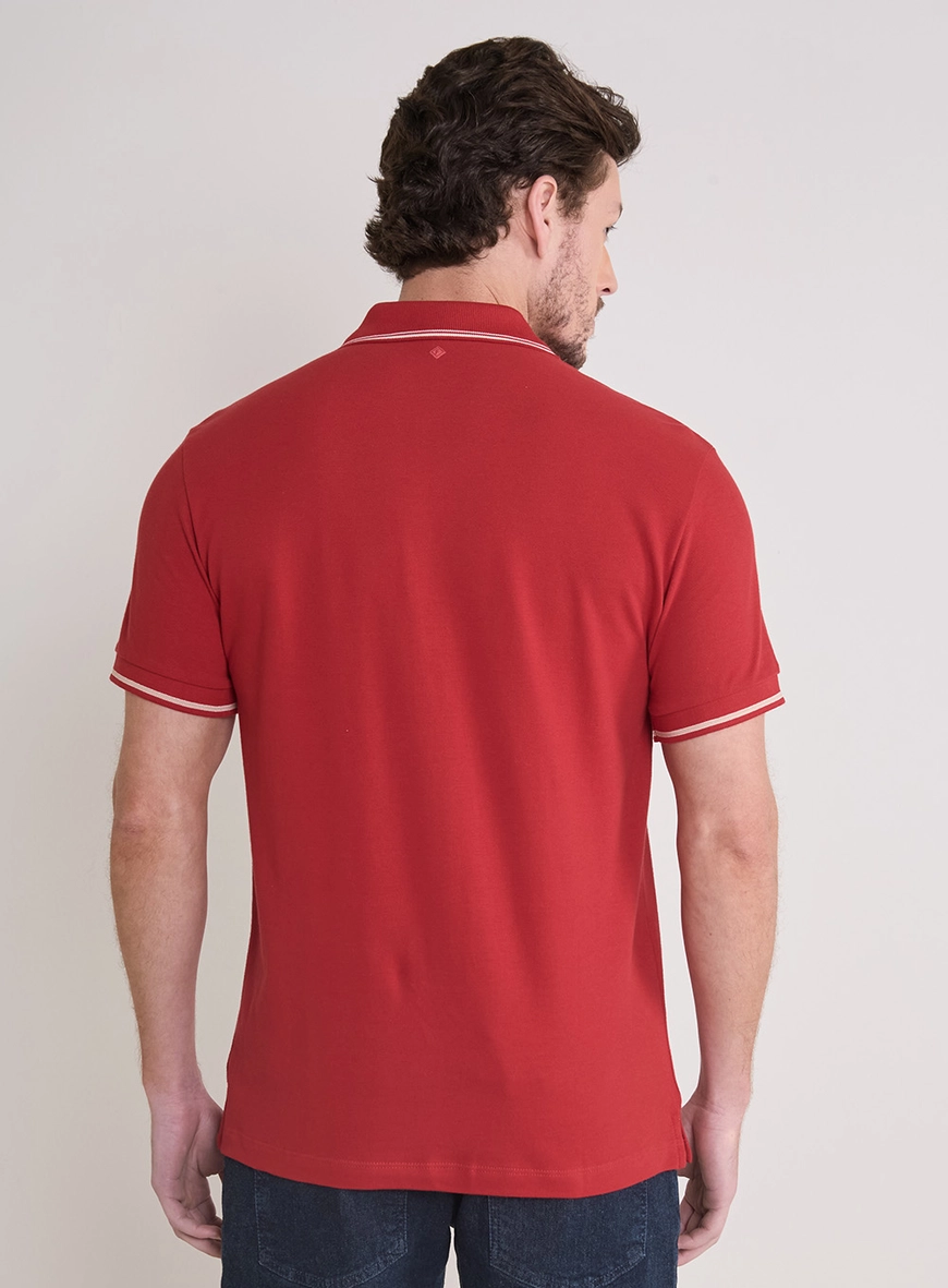 Polo Masculina Muscle Frisos Contrastantes Vermelho