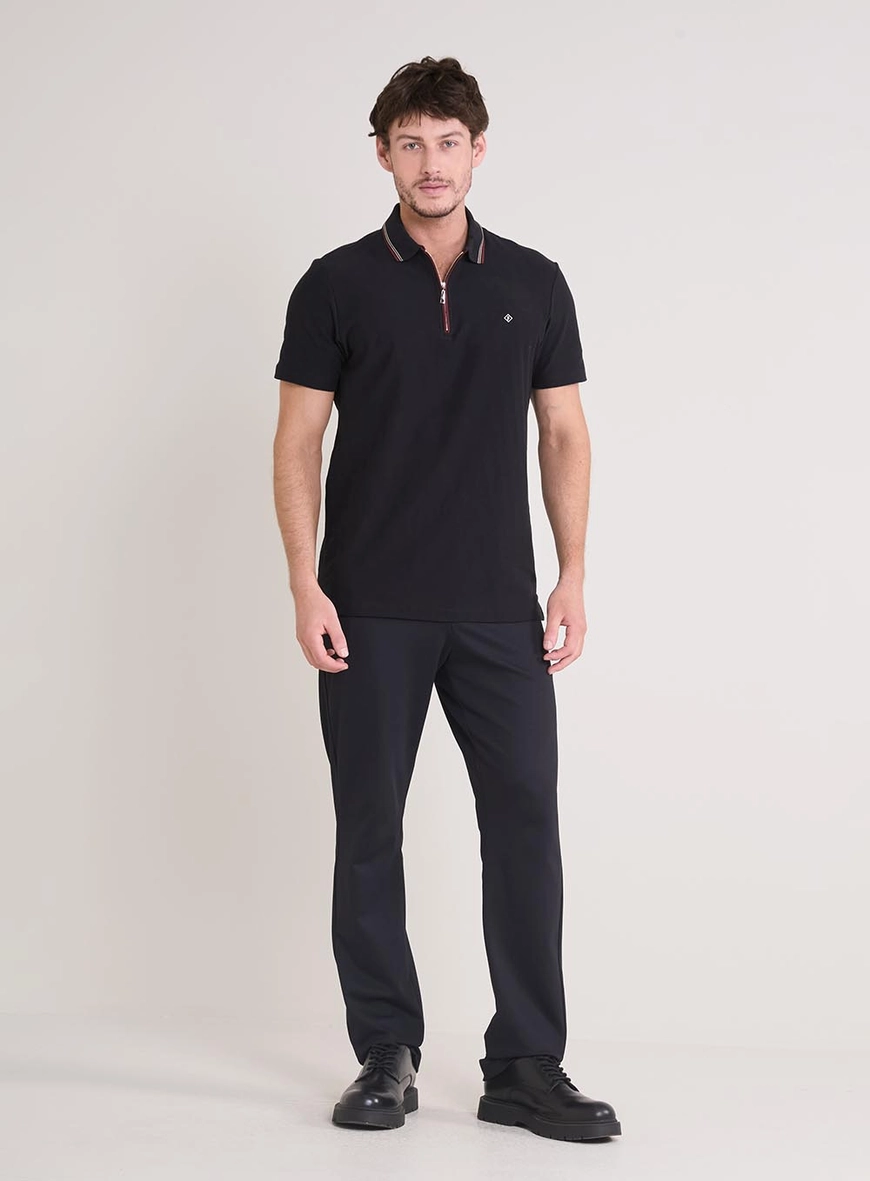 Polo Masculina Muscle Zíper Jacquard Preto