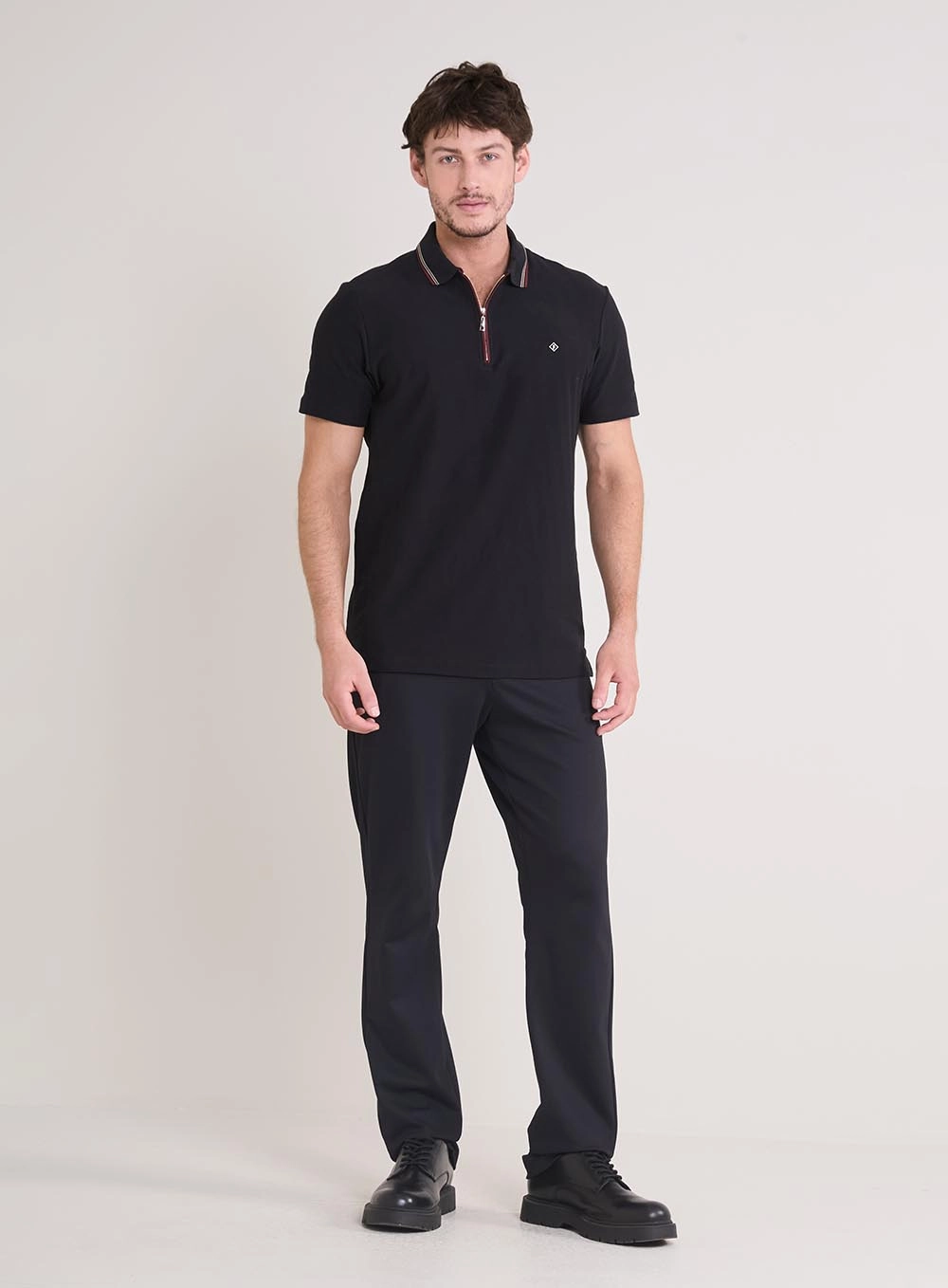 Polo Masculina Muscle Zíper Jacquard Preto 1