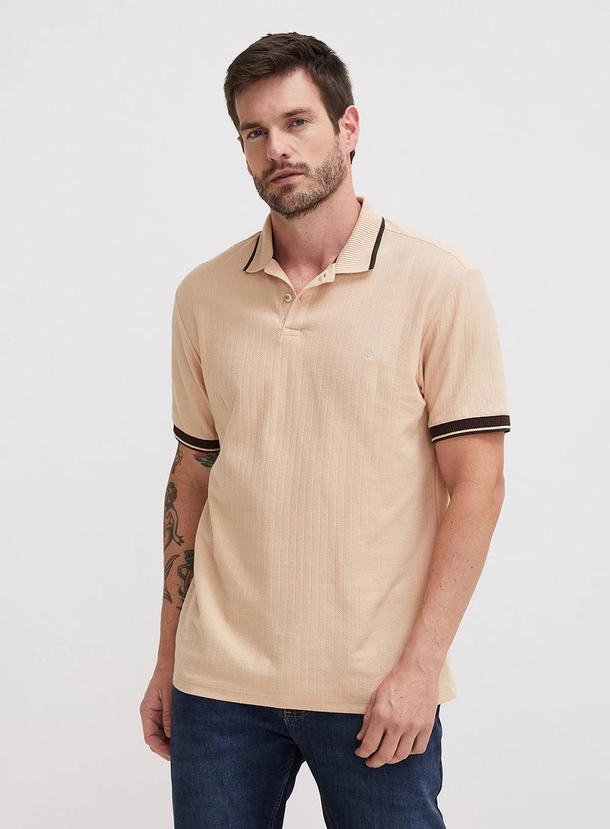 Polo Masculina Muscle Texturizada Bege