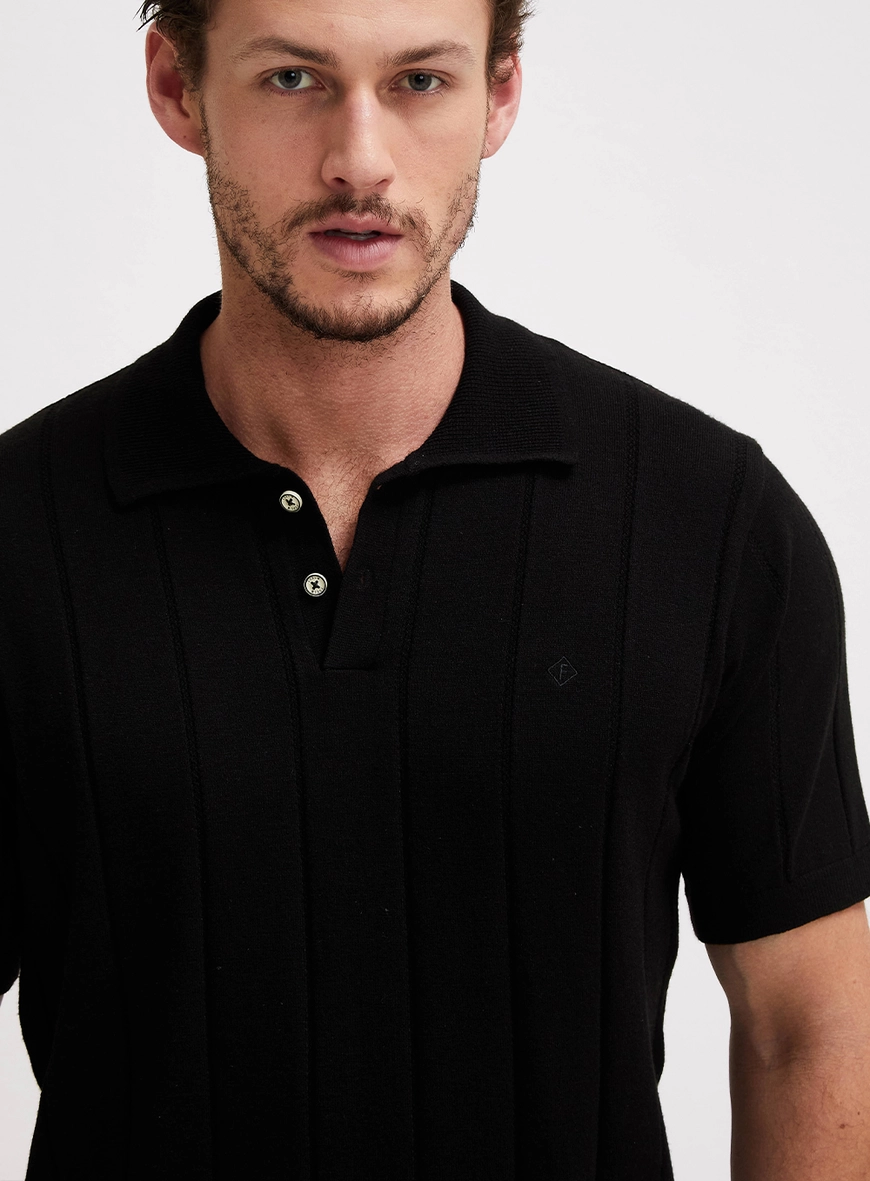 Polo Tricô Masculina Muscle Preto