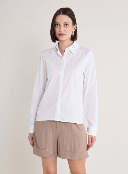 Camisa Feminina Manga Longa Acinturada