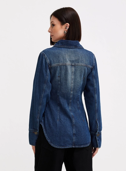 Camisa Jeans Feminina Acinturada