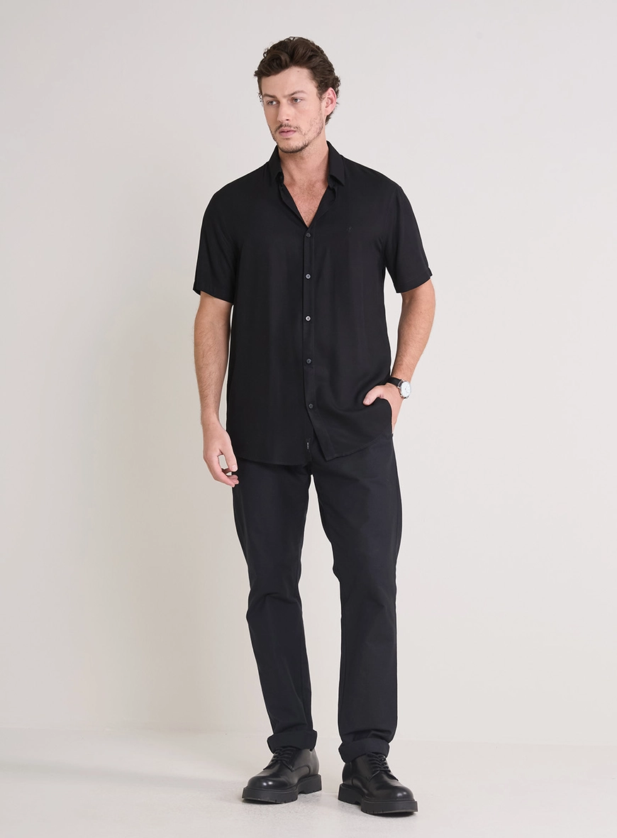 Camisa Masculina Relax Manga Curta Preto