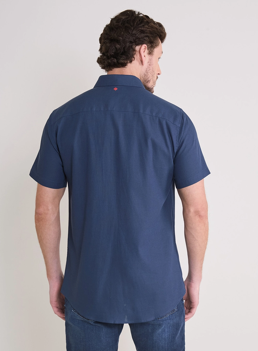Camisa Masculina Slim Fit Manga Curta Azul