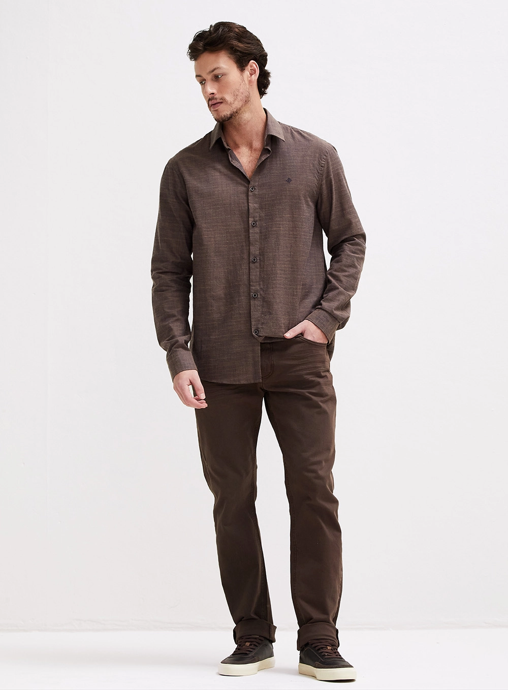Camisa Masculina Relax Manga Longa Marrom 4