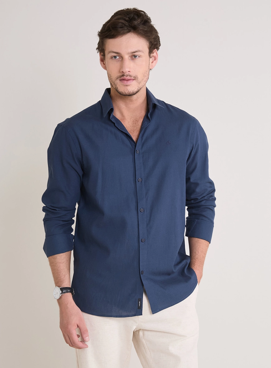Camisa Masculina Relax Manga Longa Azul