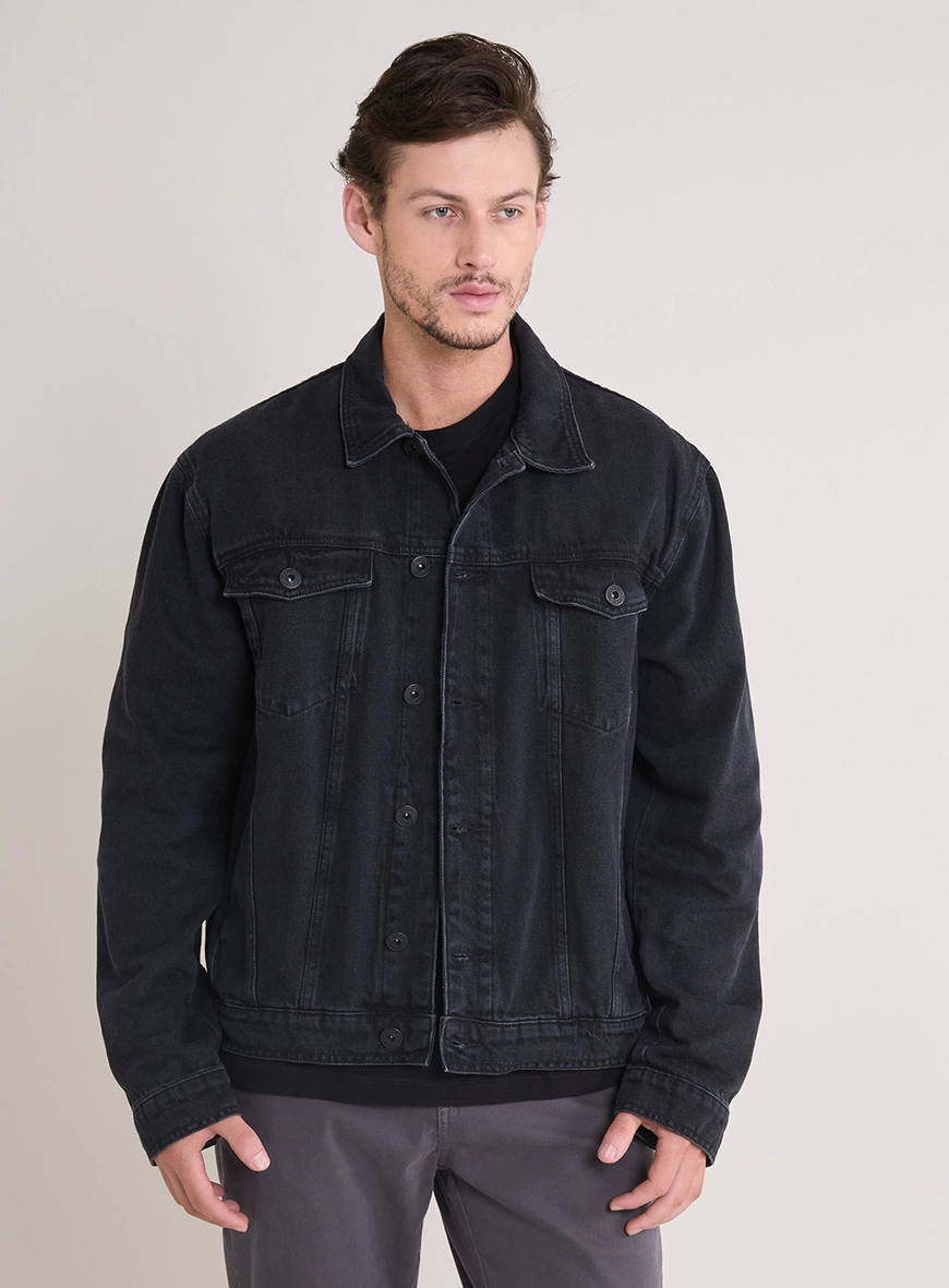Jaqueta Jeans Masculina Trucker Over Indigo Preto
