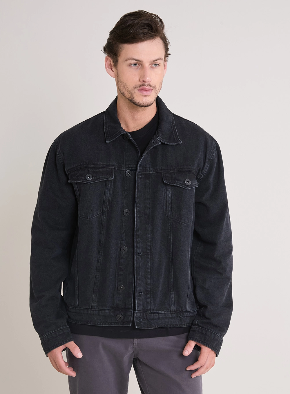 Jaqueta Jeans Masculina Trucker Over Indigo Preto 1