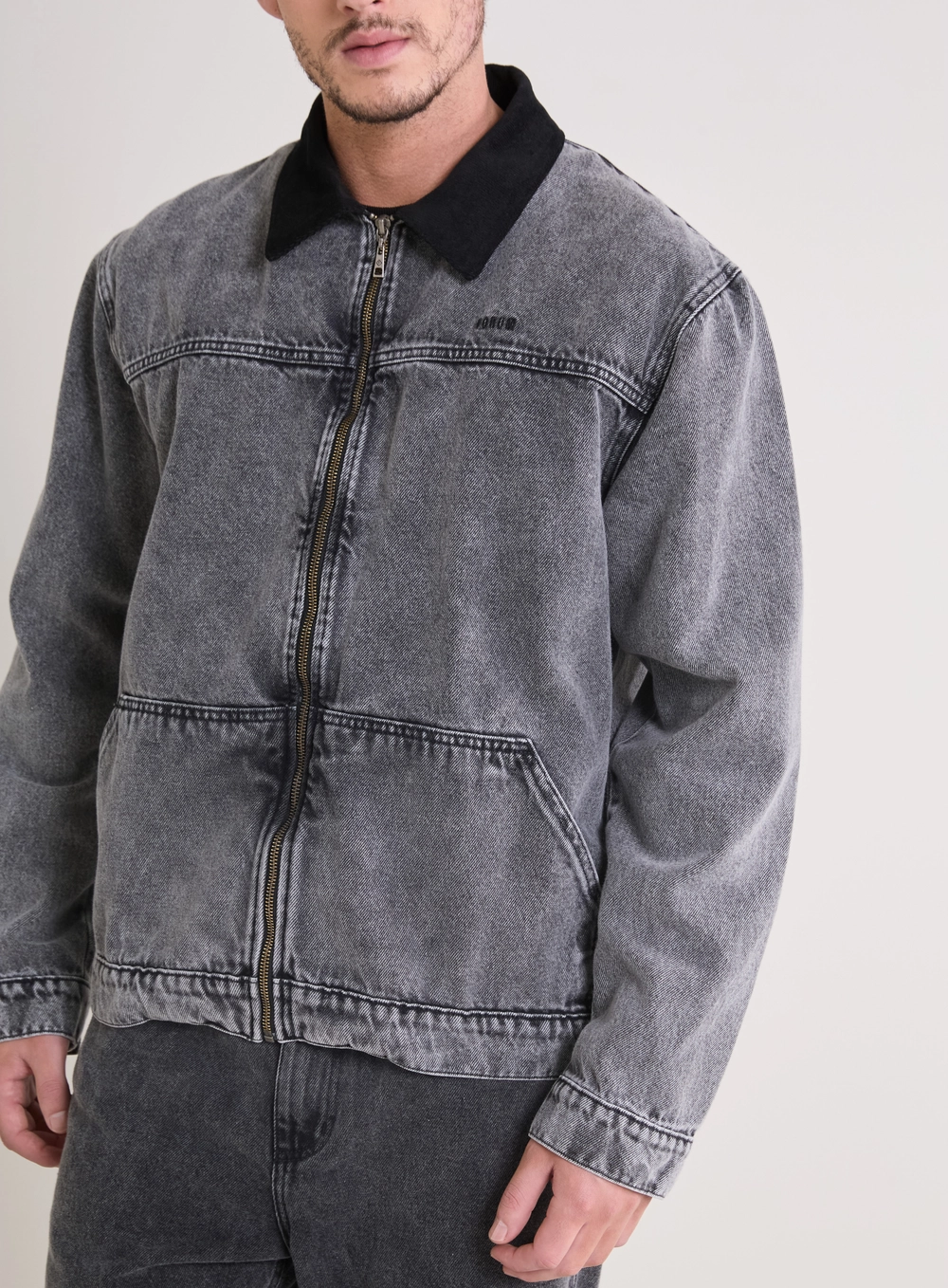 Jaqueta Jeans Masculina Vintage Detalhe Veludo Indigo Preto 3