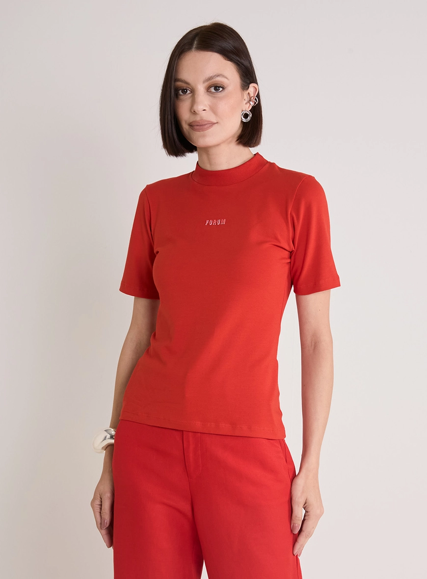 Camiseta Feminina Justa Gola Alta Vermelho