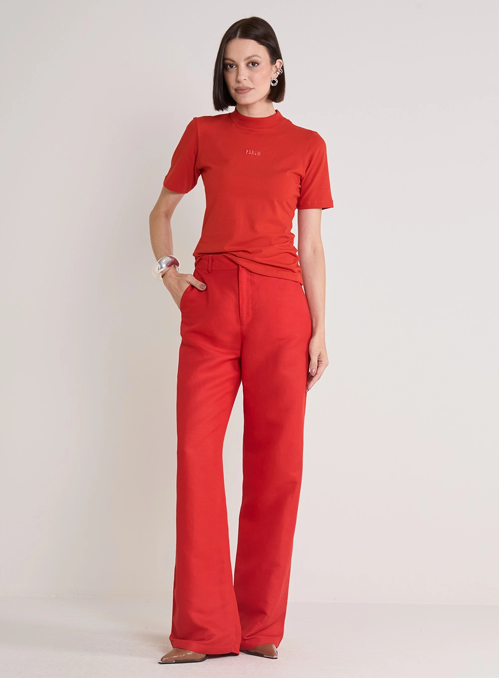 Camiseta Feminina Justa Gola Alta Vermelho 3
