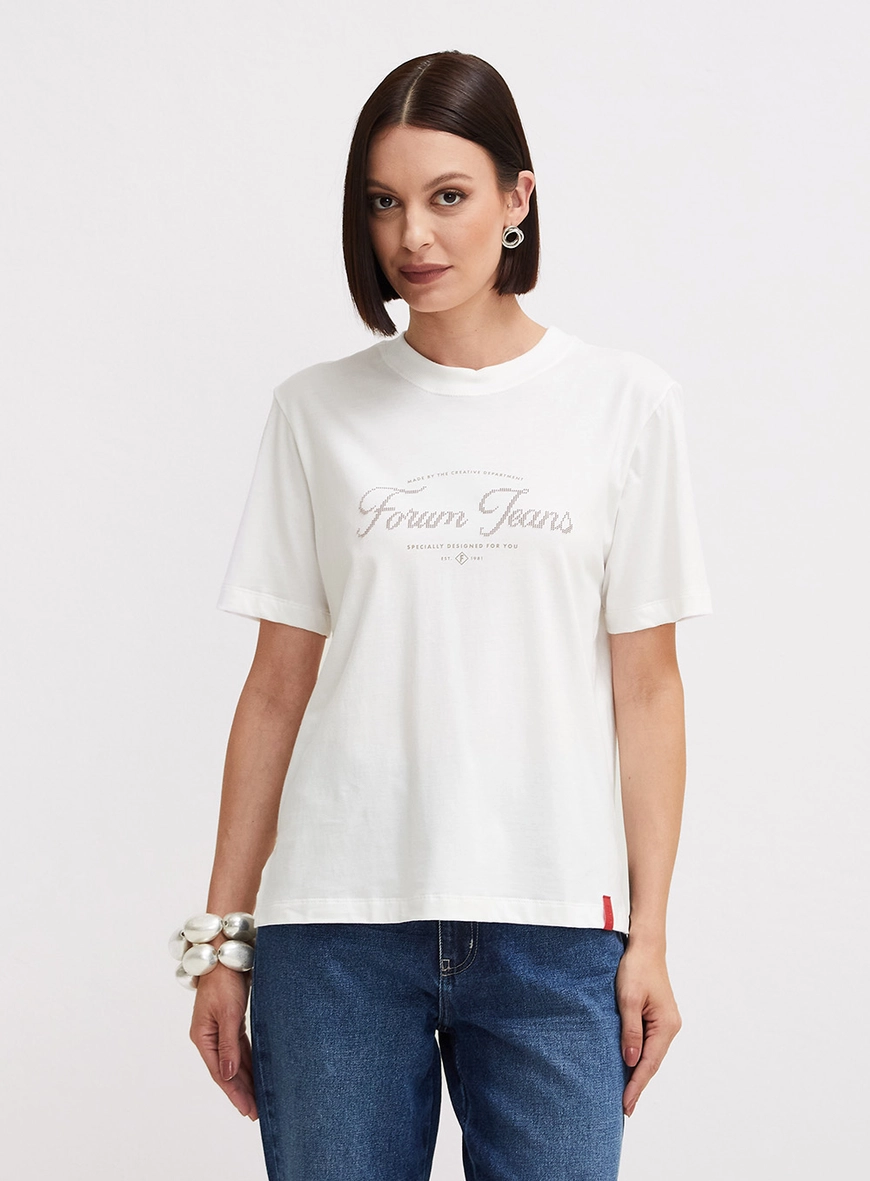 Camiseta Feminina Básica Detalhe Revelo Off Shell