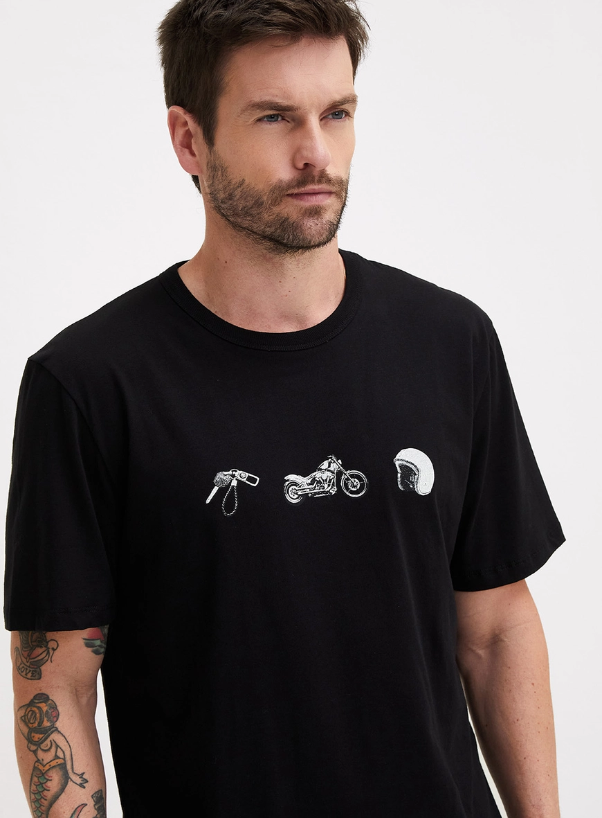 Camiseta Masculina Básica New Box Com Detalhes Preto