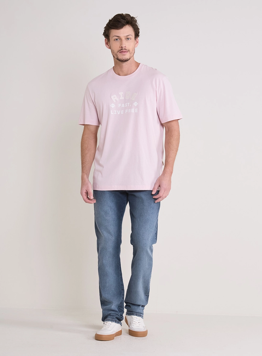 Camiseta Masculina New Box Com Estampa Frontal Rosa
