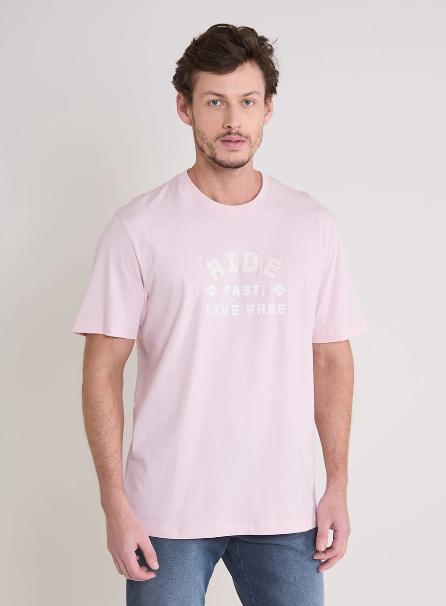 Camiseta Masculina New Box Com Estampa Frontal Rosa