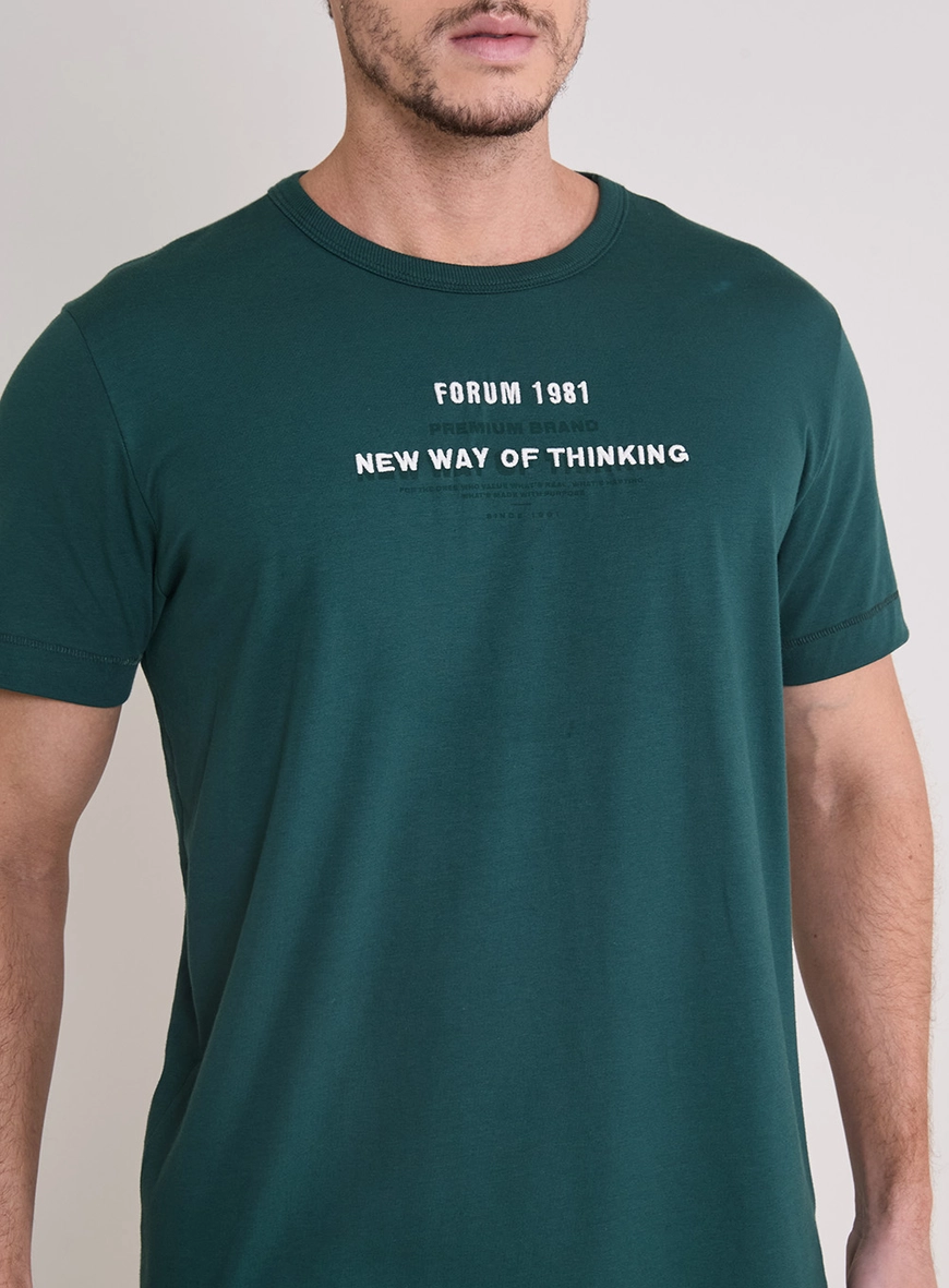 Camiseta Masculina New Slim Detalhes Verde