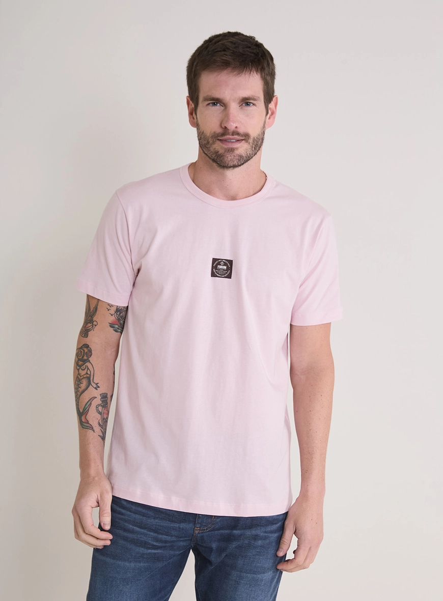 Camiseta Masculina New Slim E Detalhe Minimalista Rosa
