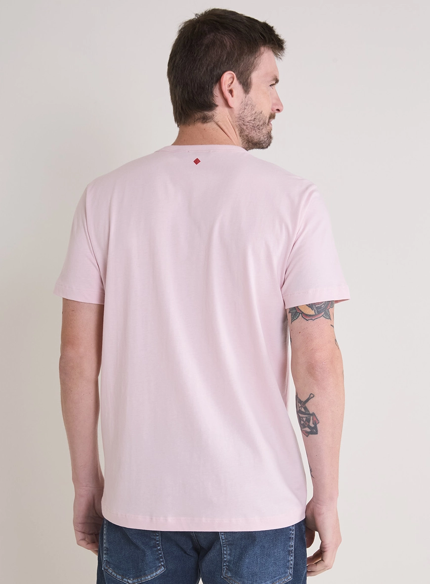 Camiseta Masculina New Slim E Detalhe Minimalista Rosa