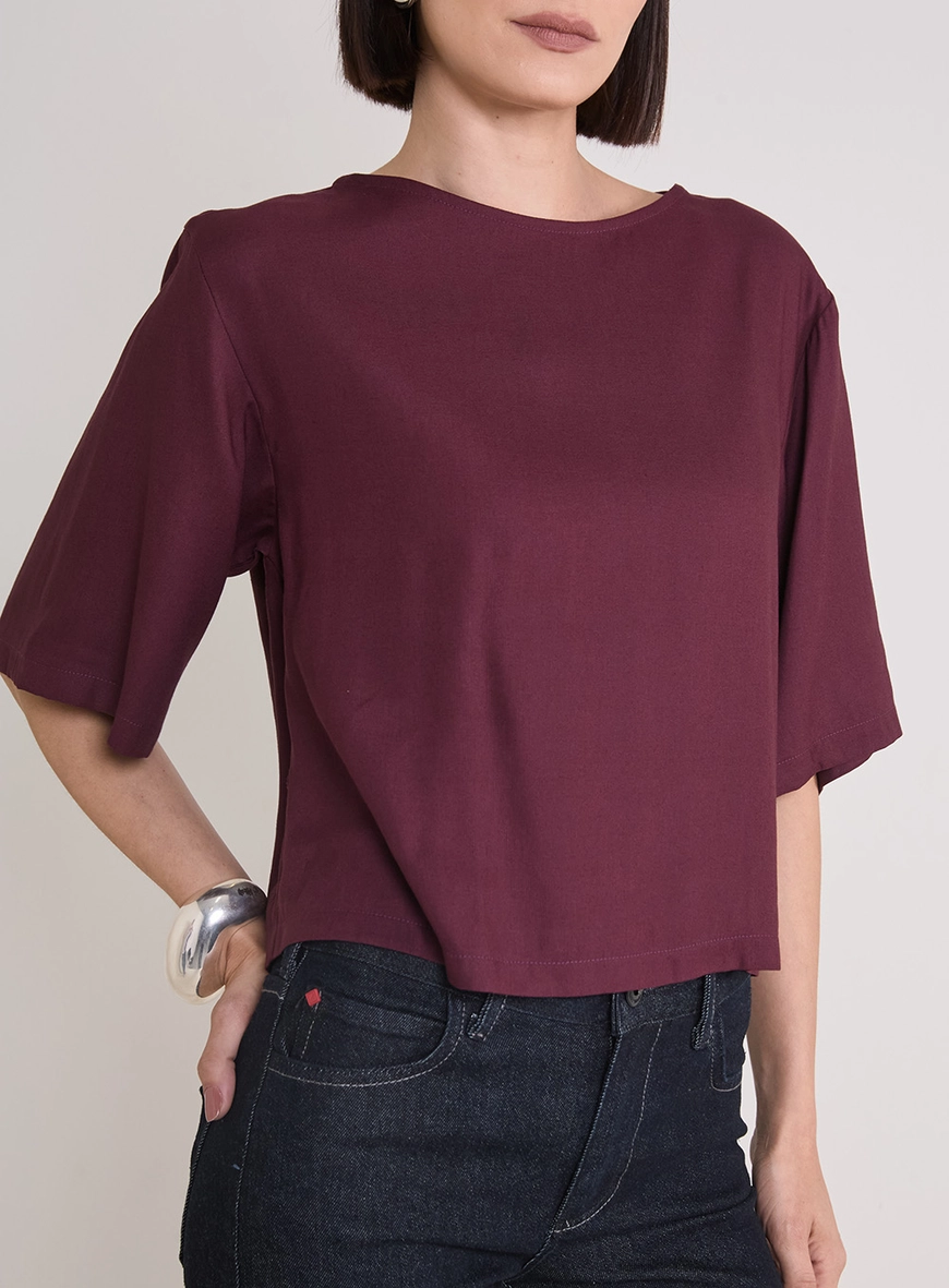 Blusa Solta Com Manga Ampla Bordô