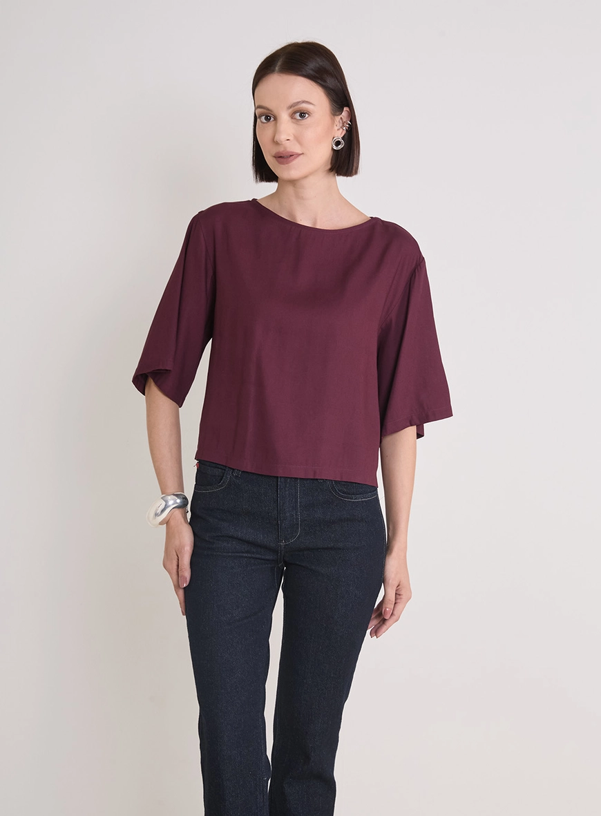 Blusa Solta Com Manga Ampla Bordô