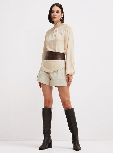 Blusa Reta Manga Longa Gola Alta