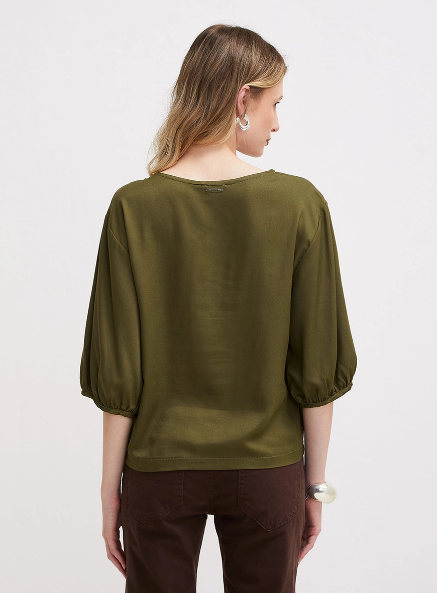 Blusa Solta Ampla Mangas Bufantes Verde