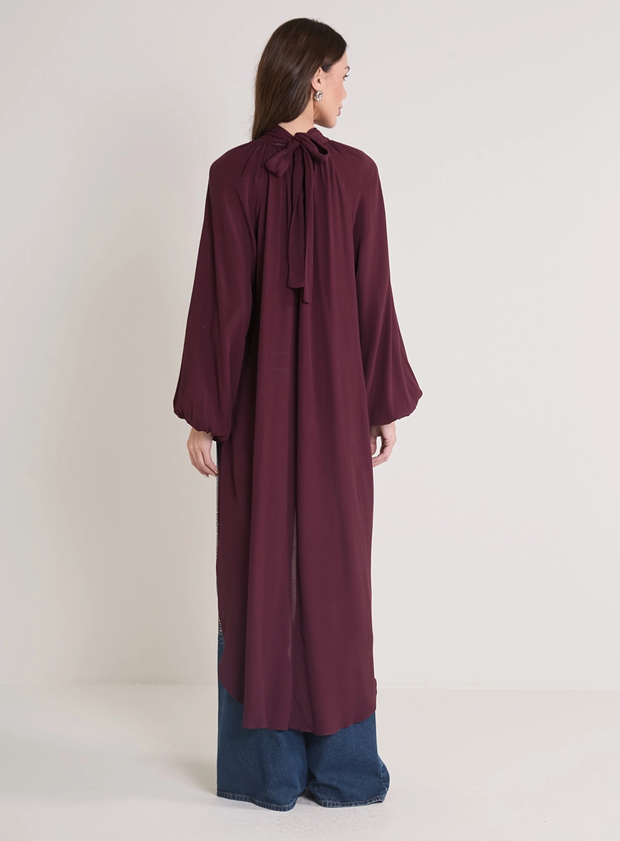 Blusa Ampla Assimétrica Gola Alta Bordô