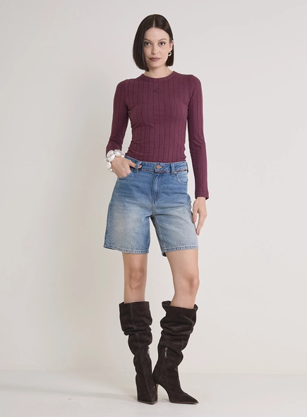 Blusa Justa De Manga Longa Com Textura
