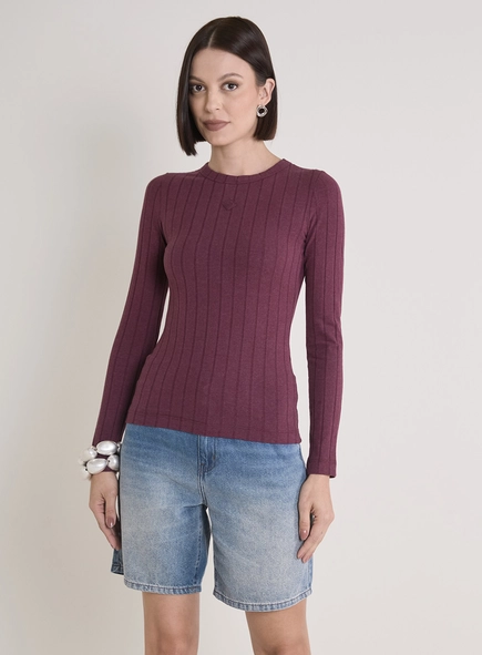 Blusa Justa De Manga Longa Com Textura