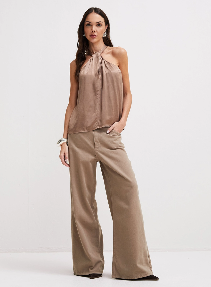 Blusa Solta Transpassada Marrom
