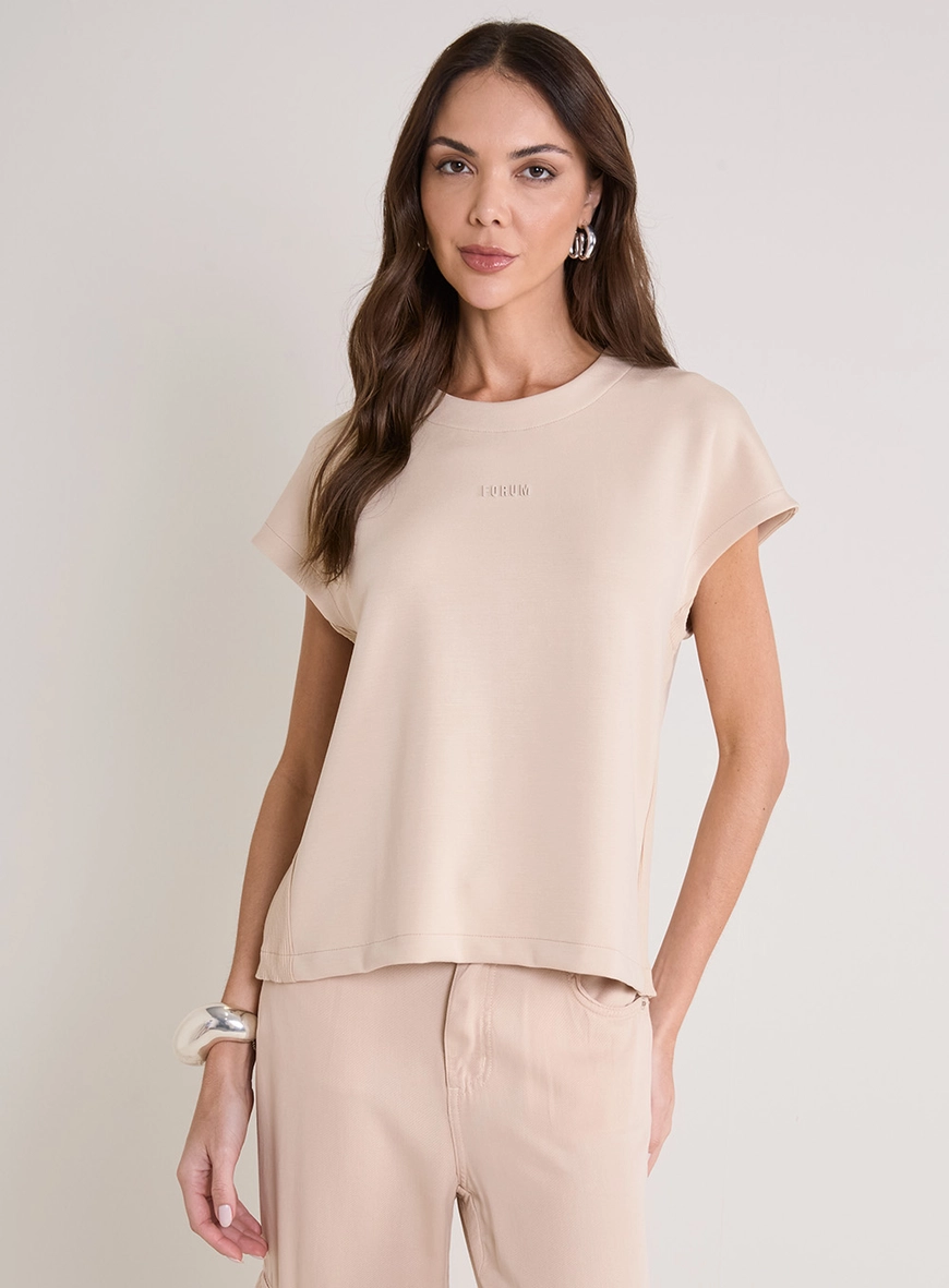 Blusa Solta Com Detalhe Canelado Bege