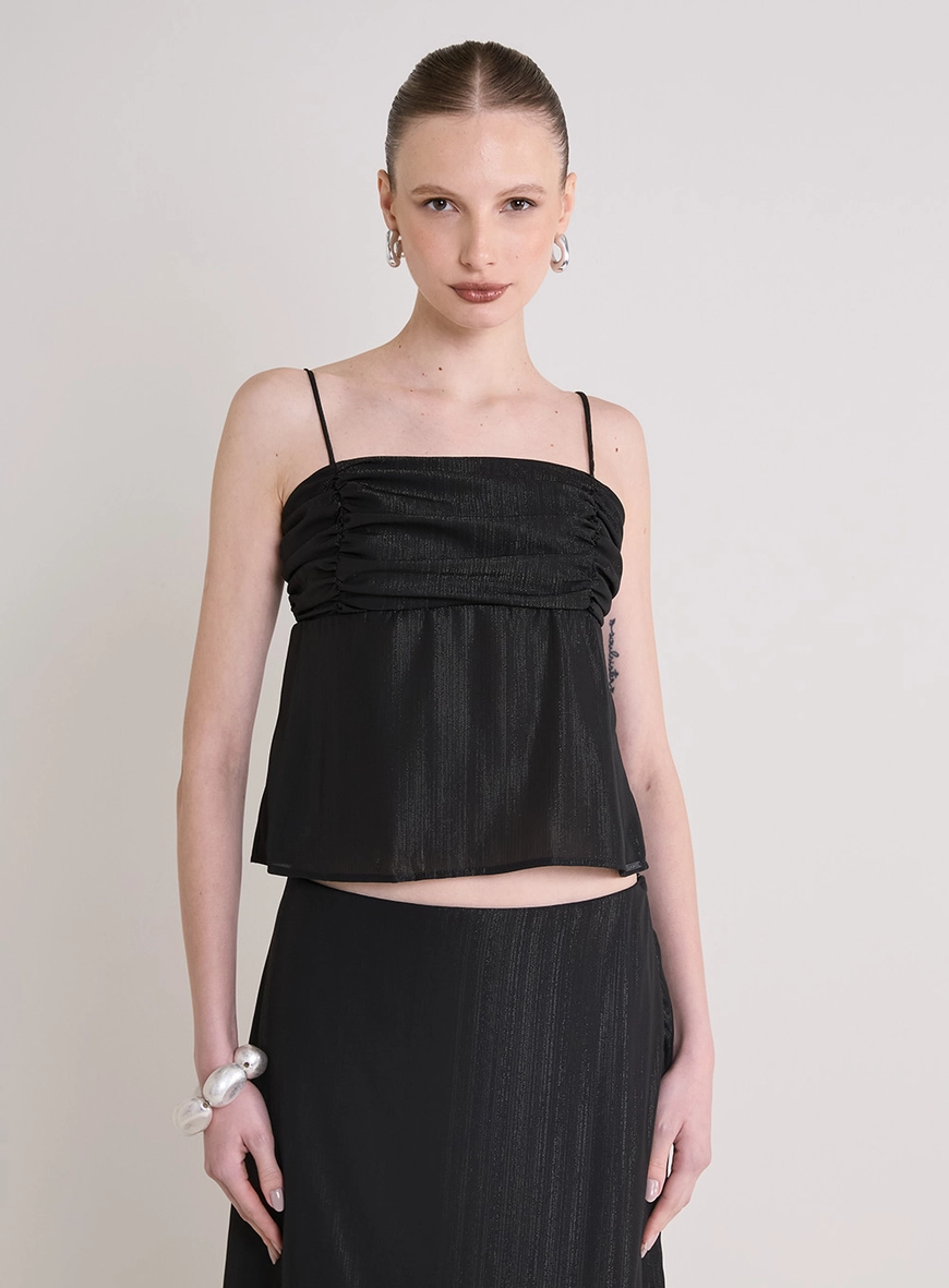 Blusa De Alça Com Lastex Preto