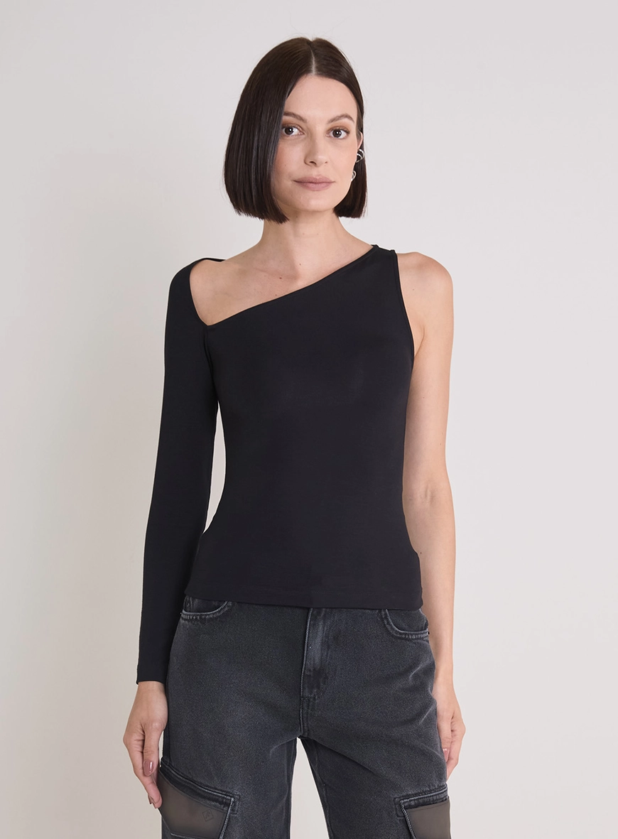 Blusa Justa Assimétrica Cut-out Preto