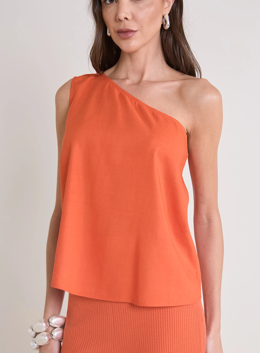Blusa Ampla Um Ombro Só Laranja
