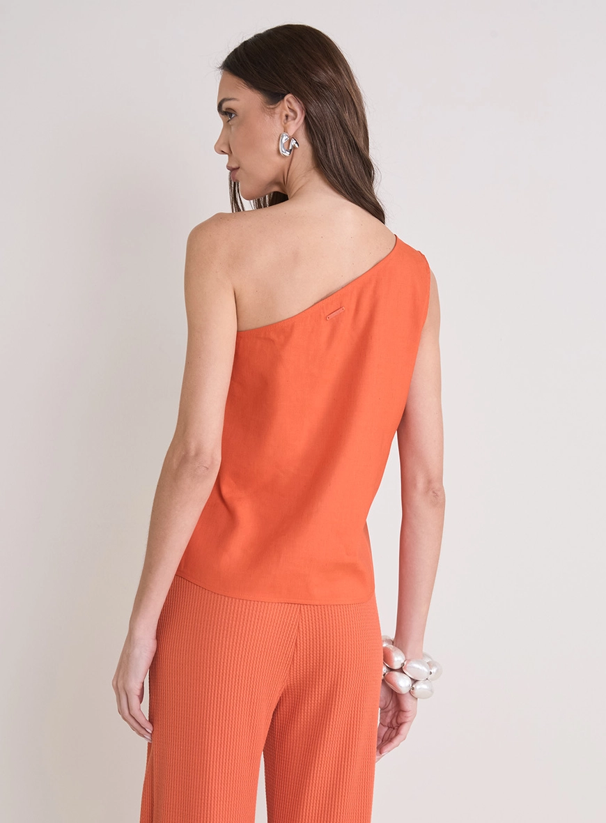 Blusa Ampla Um Ombro Só Laranja