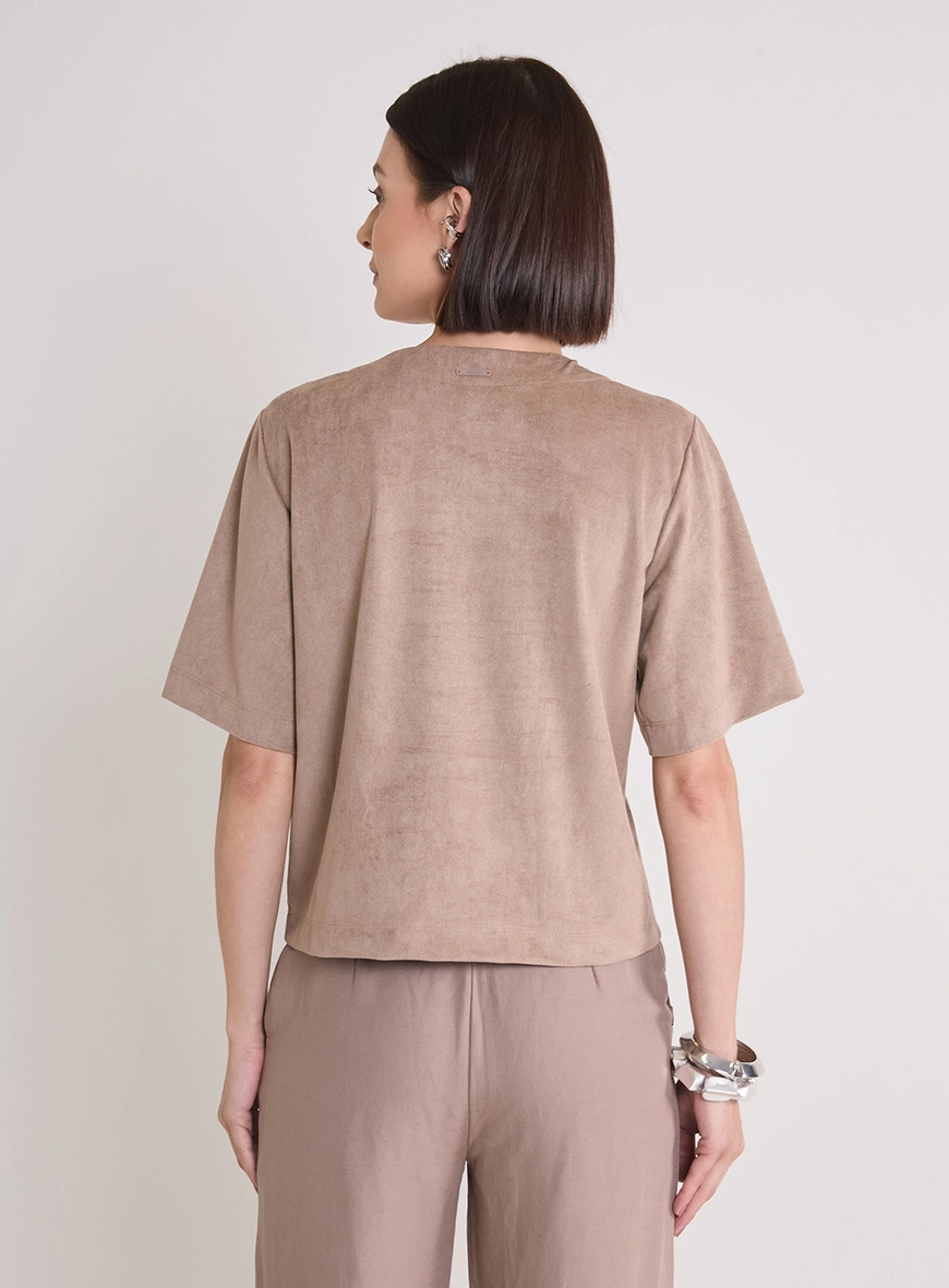 Blusa Suede Solta Decote Redondo Marrom