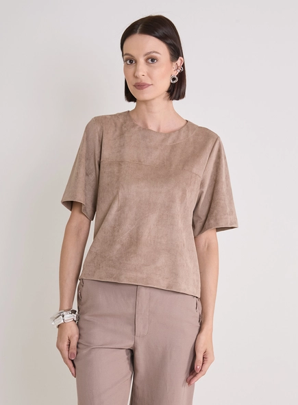 Blusa Suede Solta Decote Redondo