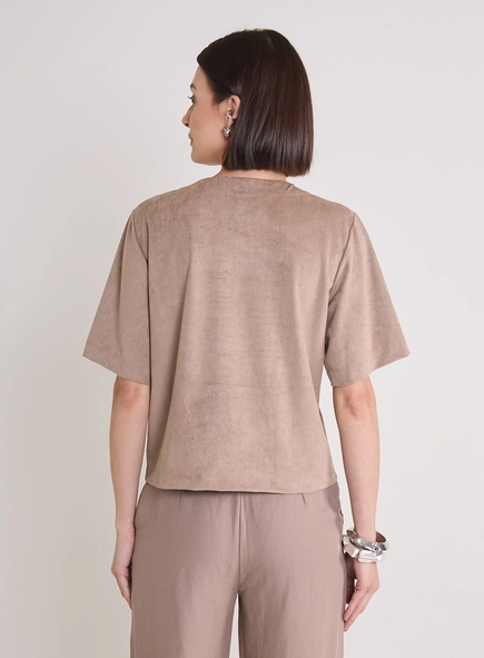 Blusa Suede Solta Decote Redondo