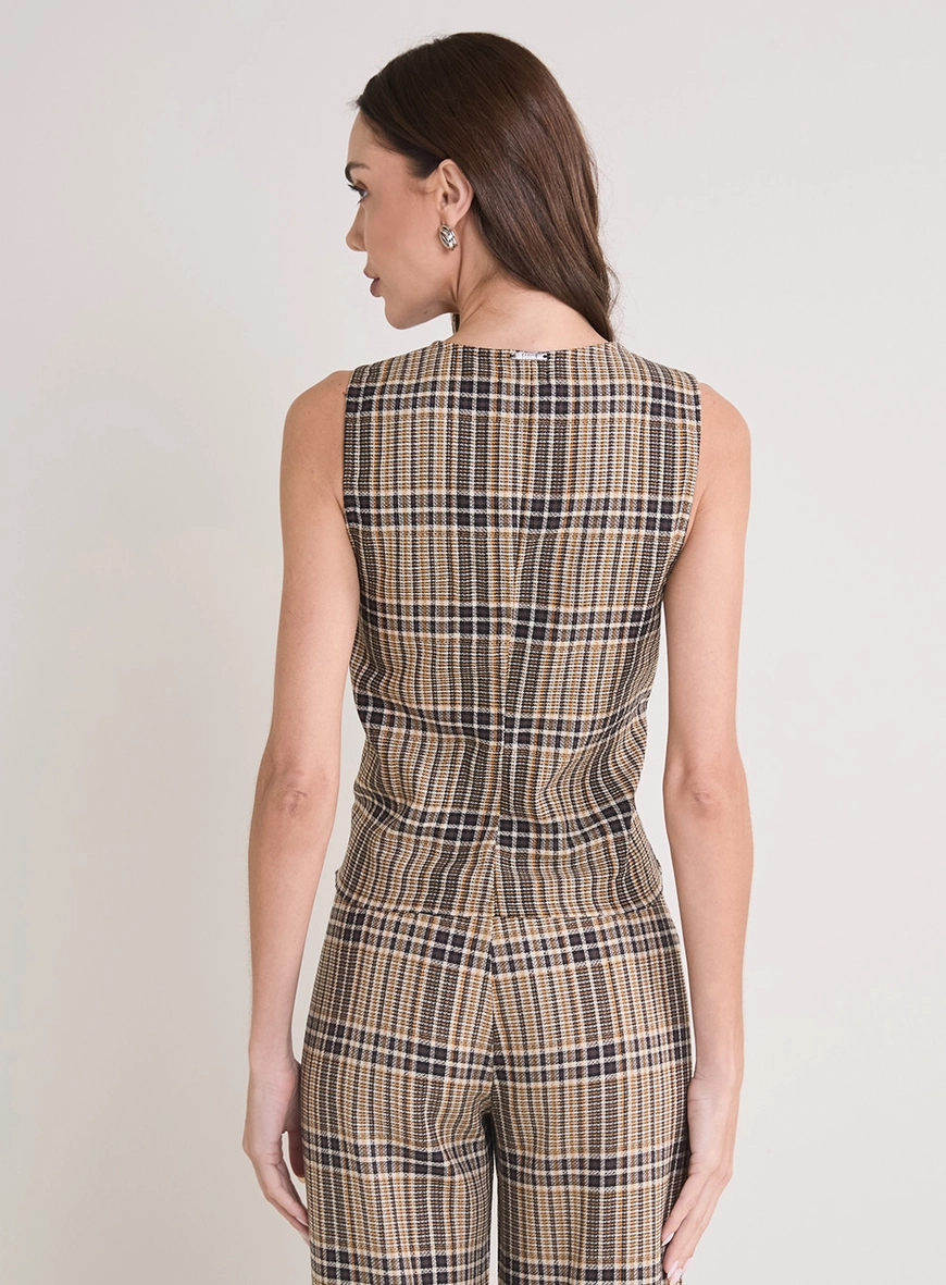 Blusa Decote V Xadrez Ombro Estruturado Estampados