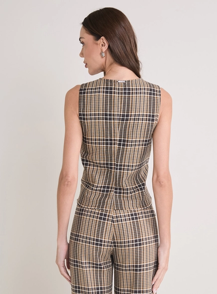 Blusa Decote V Xadrez Ombro Estruturado