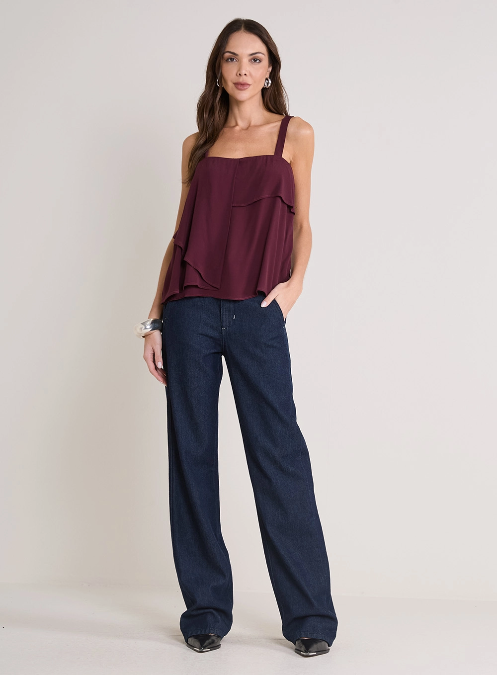 Blusa De Alça Com Detalhe Assimétrico Bordô 4